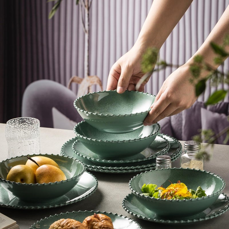 Miss Yip MissYIP 12 Piece Melamine Dinnerware Sets, Service for 4, Lightweight Unbreakable, BPA Free, Food Grade Plates Sets, Dishwasher Safe, Indoor and Outdoor Use - Image 1