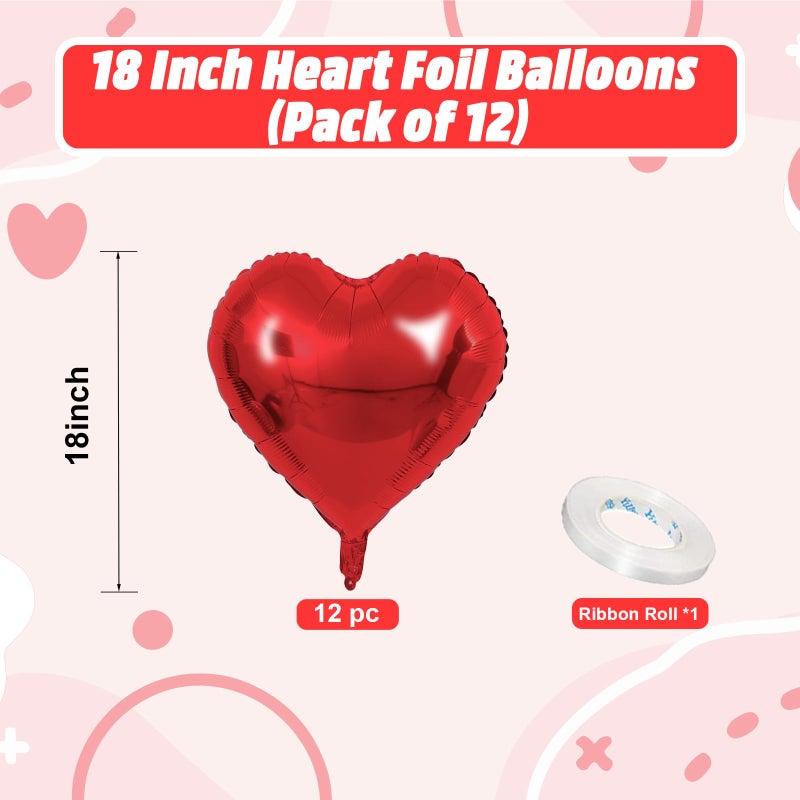 Vibzox Red Heart Balloons, 18 Inch Red Heart Foil Shape Balloon, 12PCS Large Love Foil Helium Romantic Balloons for Birthday Baby Shower Wedding Engagement Anniversary Valentines Christmas Party Decoration - Image 2