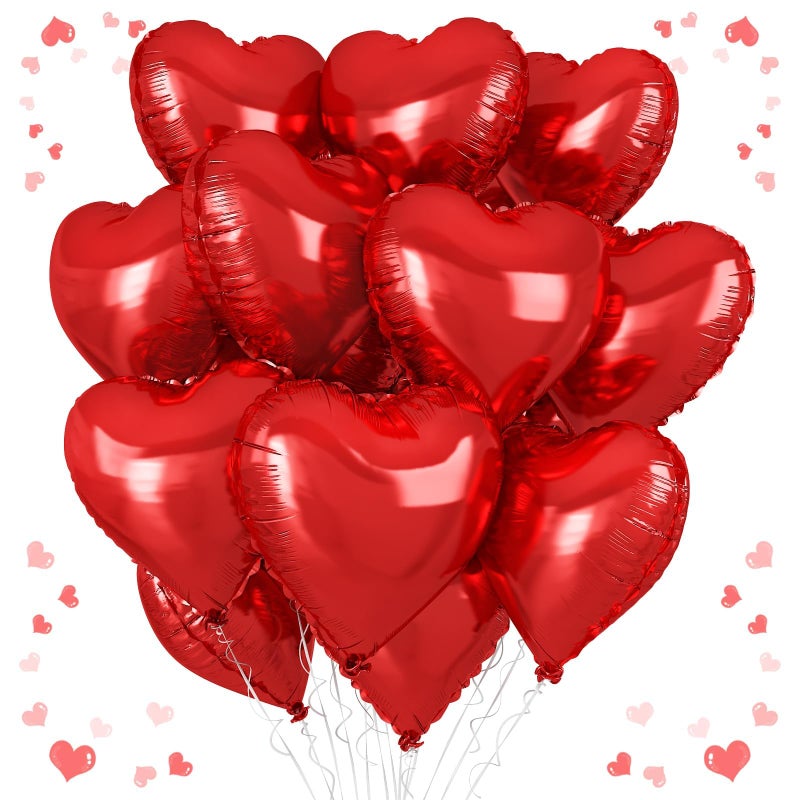 Vibzox Red Heart Balloons, 18 Inch Red Heart Foil Shape Balloon, 12PCS Large Love Foil Helium Romantic Balloons for Birthday Baby Shower Wedding Engagement Anniversary Valentines Christmas Party Decoration - Image 1