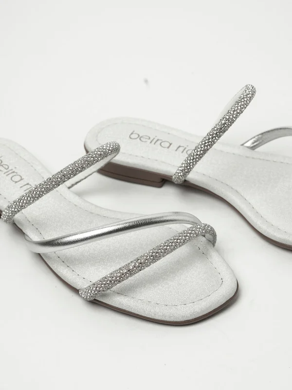 Beira Rio Beira Rio Ladies Flat Sandals Silver | Made In Brazil