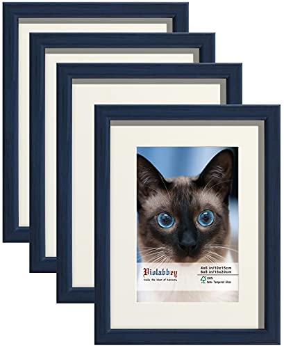 VIOLABBEY 6x8 Picture Frame Blue, Photo Frame Set of 4, Display 4x6 Photo with Mat and 6x8 without Mat, Wall or Tabletop, HD Real Glass - Image 1