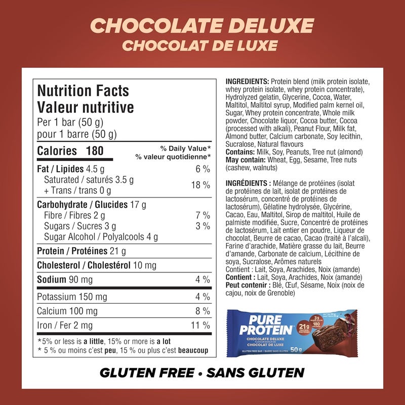 Pure Protein Gluten Free Chocolate Protein Bars 50g 6ct 20g Protein Per Bar Imported from Canada - Image 2