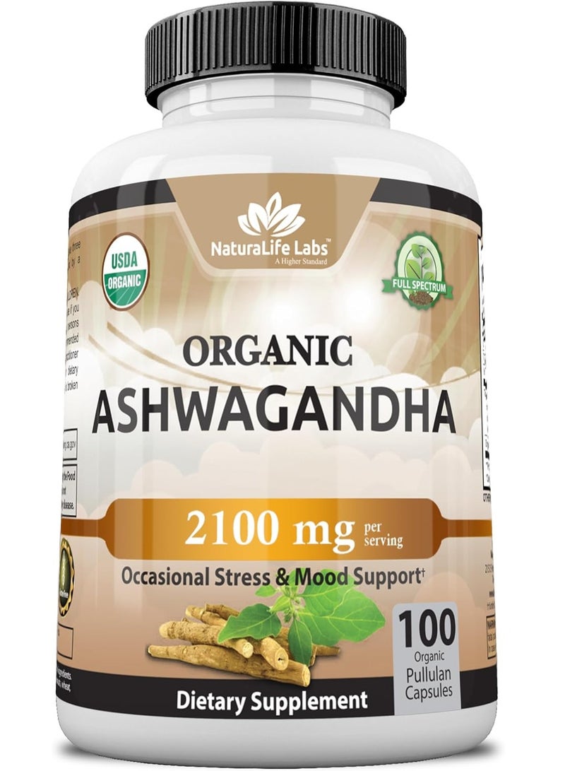 NaturaLife Labs Organic Ashwagandha 2,100 mg - 100 Vegan Capsules - Image 1