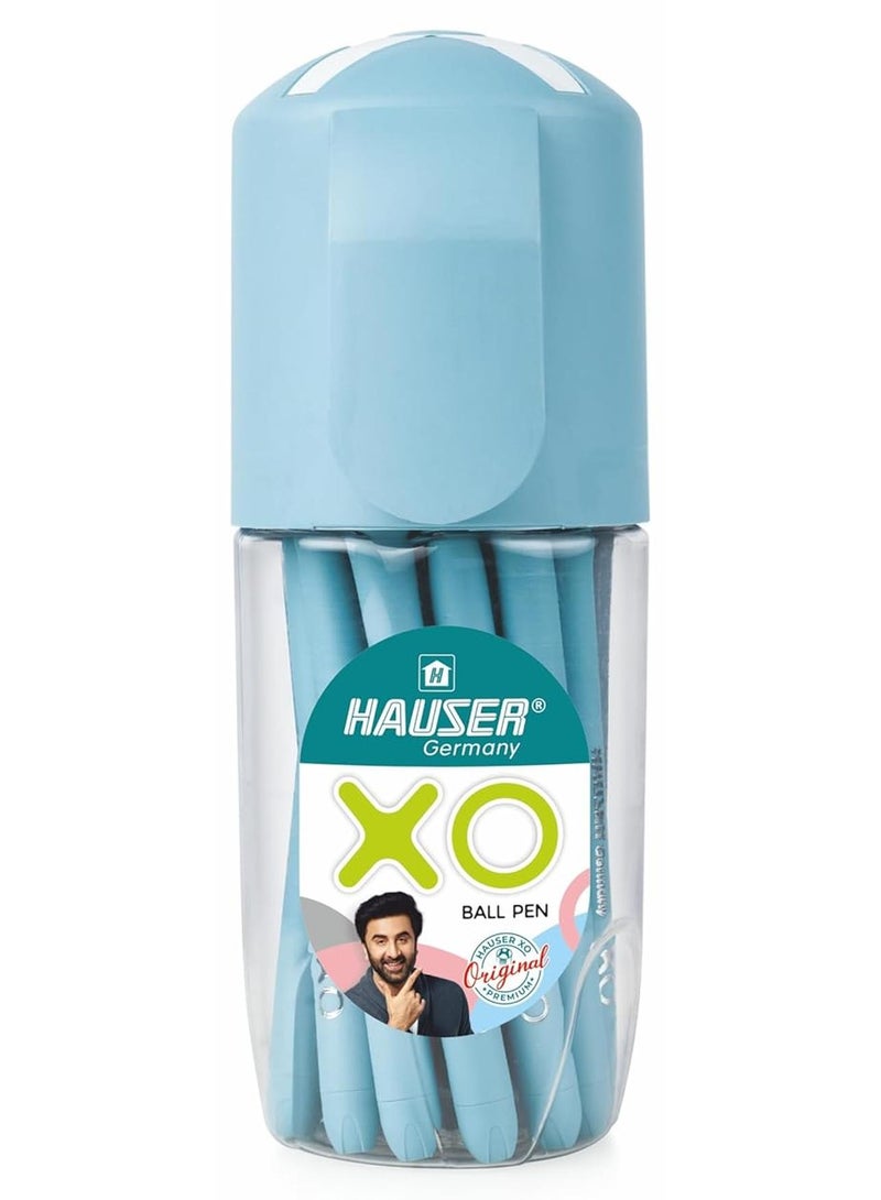 HAUSER مجموعة أقلام حبر جاف XO، 20 قلم في جرة تخزين، ألوان أزرق وأسود وأحمر متنوعة - Image 1