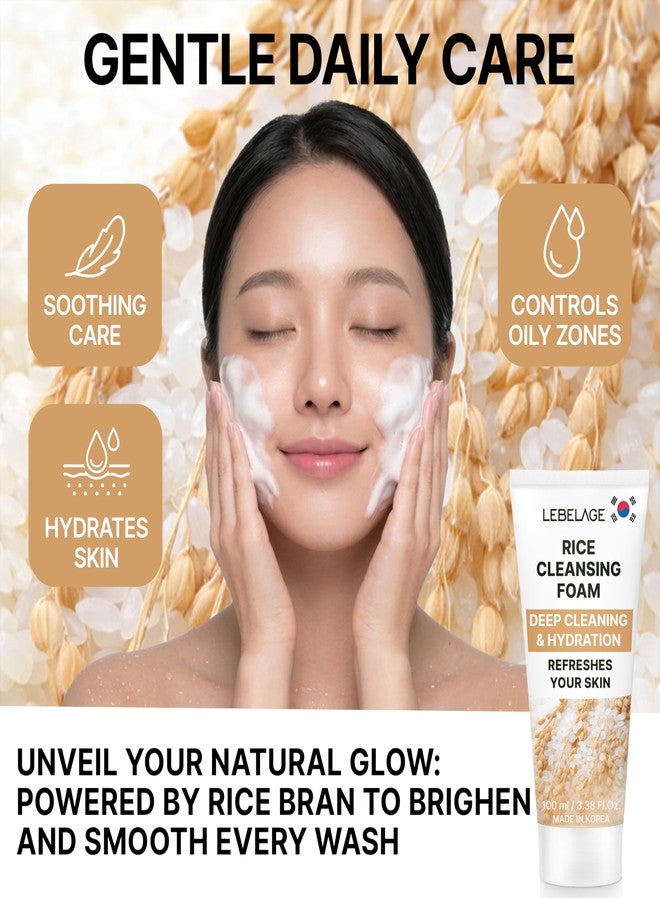 LEBELAGE Korean Rice Facial Cleanser 3.38 oz | Cleansing Foam Face Wash | Low pH Gentle Hydrating Daily Facial Cleanser Sensitive Skin | Deep Cleansing Foaming Cleanser, Pore Care-All Skin Types - Image 4