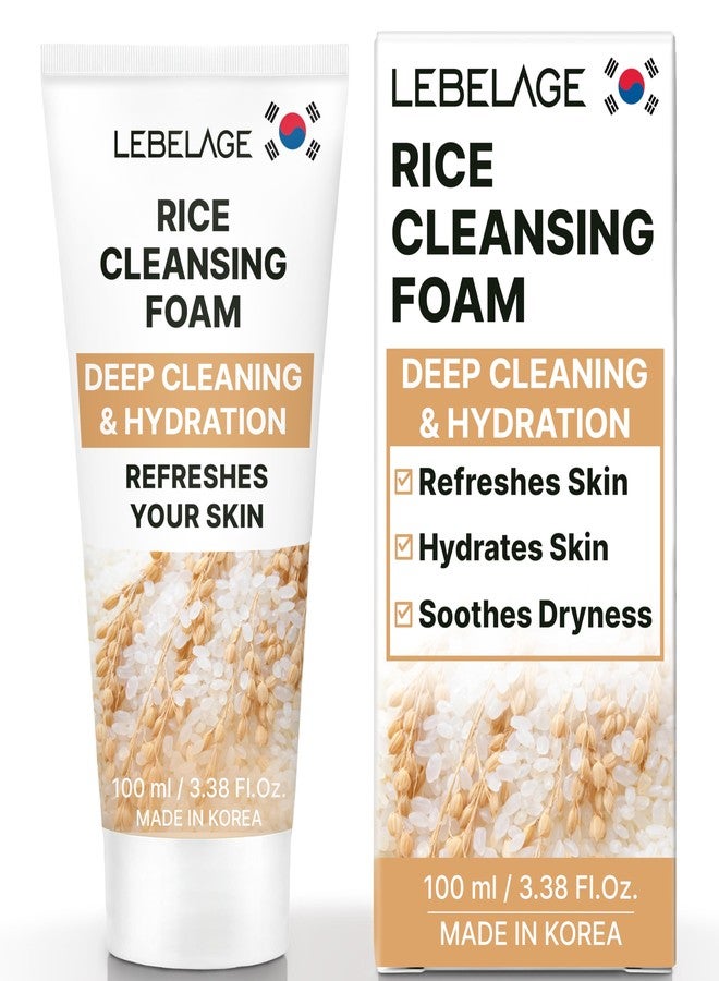 LEBELAGE Korean Rice Facial Cleanser 3.38 oz | Cleansing Foam Face Wash | Low pH Gentle Hydrating Daily Facial Cleanser Sensitive Skin | Deep Cleansing Foaming Cleanser, Pore Care-All Skin Types - Image 1