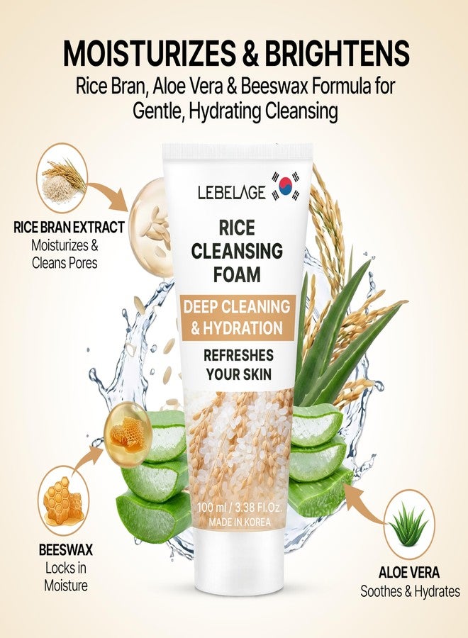 LEBELAGE Korean Rice Facial Cleanser 3.38 oz | Cleansing Foam Face Wash | Low pH Gentle Hydrating Daily Facial Cleanser Sensitive Skin | Deep Cleansing Foaming Cleanser, Pore Care-All Skin Types - Image 2