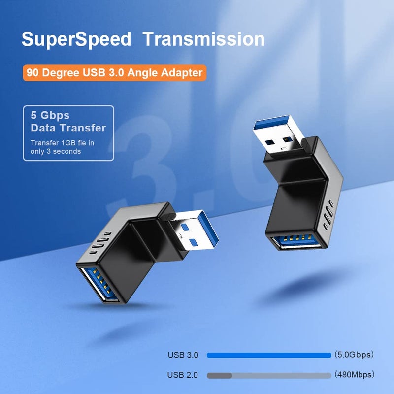Oxsubor USB 3.0 Adapter 90 Degree Male to Female Combo Vertical Up and Down Angle Coupler Connector - Image 2