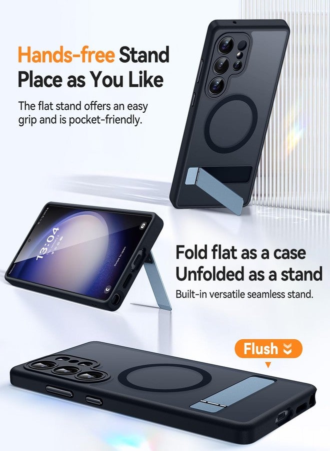 CANSHN Strong Magnetic & Seamless Stand Designed for Samsung Galaxy S23 Ultra Case [Full Camera Protection] [Adjustable Kickstand] [Compatible with MagSafe] Translucent Matte Phone Cover - Black - Image 3