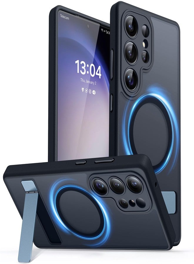 CANSHN Strong Magnetic & Seamless Stand Designed for Samsung Galaxy S23 Ultra Case [Full Camera Protection] [Adjustable Kickstand] [Compatible with MagSafe] Translucent Matte Phone Cover - Black - Image 1