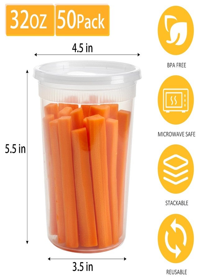 Lawei 50 Pack 32 Oz Plastic Food Containers with Lids, Leak-Proof Airtight Deli Cups Food Storage Containers for Meal Prep, Soup, Lunch, Leftovers, Takeout, Freezer/Microwave/Dishwasher Safe - Image 2