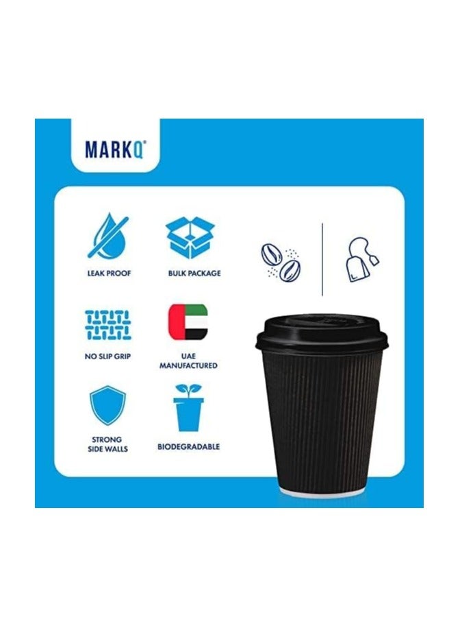 MARKQ [25 Sets] 8 oz. Black Disposable Coffee Cups with Lids - Triple Wall Ripple Paper Cups for Hot & Cold Drinks  - Image 3