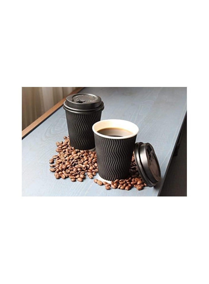 MARKQ [25 Sets] 8 oz. Black Disposable Coffee Cups with Lids - Triple Wall Ripple Paper Cups for Hot & Cold Drinks  - Image 5