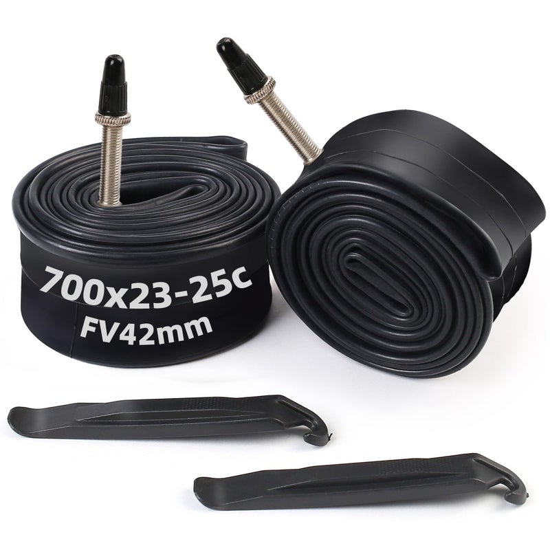 LotFancy 700x23c/25c Bike Tubes, 42mm Presta Valve, 2 Pcs 700x25c 700x23c 23-622 25-622 Road Bike Tubes - Image 1
