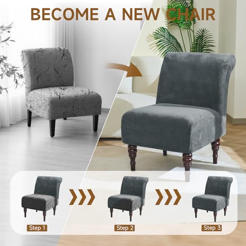 XIAROGEE Velvet Armless Accent Chair Cover, Soft Stretch Accent Chair Slipcovers Without Arms Removable Armless Chair Furniture Protector Covers for Living Room/Dining Room/Hotel (Dark Grey, 1) - Image 5