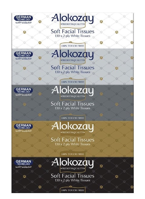 ALOKOZAY NEW SOFT FACIAL TISSUES - 130 SHEETS X 2 PLY - PACK OF 5