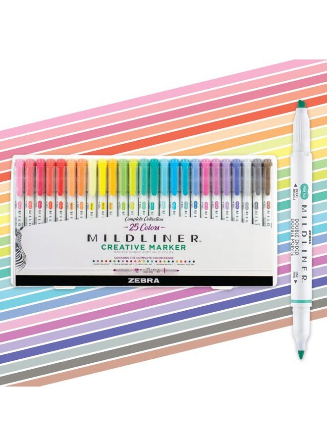Zebra Pen مجموعة أقلام تمييز مزدوجة الطرف، رؤوس عريضة ورفيعة، ألوان حبر متنوعة، 25 قطعة (78525) - Image 1