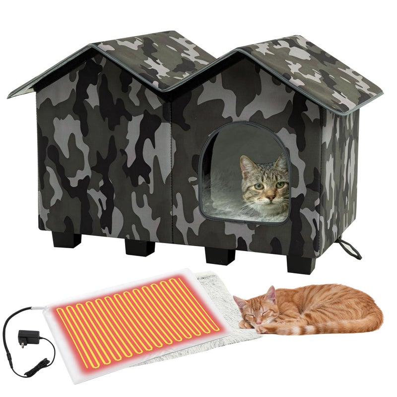 Kilodor Heated Outdoor Cat House, Insulated Elevated Cat House Weatherproof for Outside, Cat Shelter with Heated Pad for Outdoor/Indoor Cat in Winter (Green, Large) - Image 1