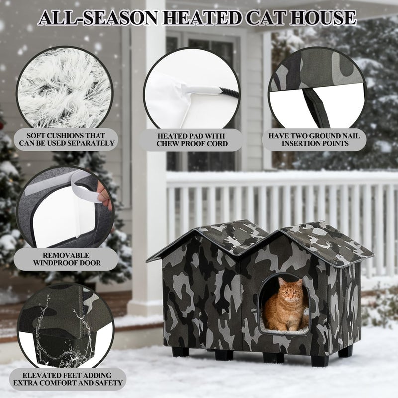 Kilodor Heated Outdoor Cat House, Insulated Elevated Cat House Weatherproof for Outside, Cat Shelter with Heated Pad for Outdoor/Indoor Cat in Winter (Green, Large) - Image 2