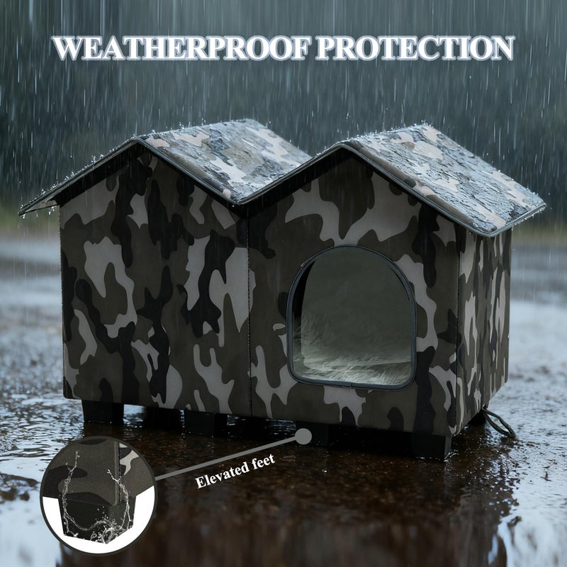 Kilodor Heated Outdoor Cat House, Insulated Elevated Cat House Weatherproof for Outside, Cat Shelter with Heated Pad for Outdoor/Indoor Cat in Winter (Green, Large) - Image 3