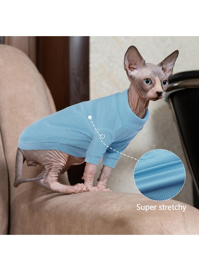 بوماي بوريتي ملابس قطط PUMYPOREITY، قميص قطط مطاطي، سترة قطط بأكمام، ملابس قطط سفينكس، قمصان قطط ناعمة للقطط فقط، بيجامة قطط من الصوف لقطط سفينكس عديمة الشعر، ديفون ريكس، أزرق، مقاس صغير - Image 3