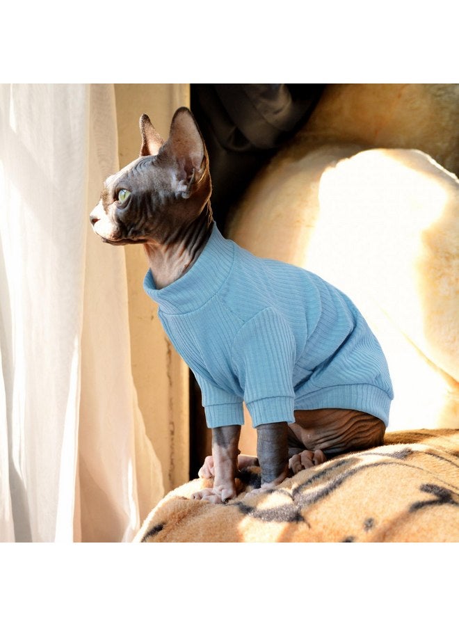 بوماي بوريتي ملابس قطط PUMYPOREITY، قميص قطط مطاطي، سترة قطط بأكمام، ملابس قطط سفينكس، قمصان قطط ناعمة للقطط فقط، بيجامة قطط من الصوف لقطط سفينكس عديمة الشعر، ديفون ريكس، أزرق، مقاس صغير - Image 4