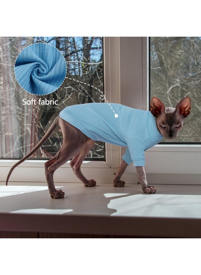 بوماي بوريتي ملابس قطط PUMYPOREITY، قميص قطط مطاطي، سترة قطط بأكمام، ملابس قطط سفينكس، قمصان قطط ناعمة للقطط فقط، بيجامة قطط من الصوف لقطط سفينكس عديمة الشعر، ديفون ريكس، أزرق، مقاس صغير - Image 2