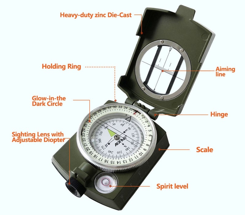 AOFAR Military Compass AF-4580 Lensatic Sighting Navigation, Waterproof and Shakeproof with Map Measurer Distance Calculator, Pouch for Camping, Hiking, Hunting, Backpacking (Camo) - Image 2