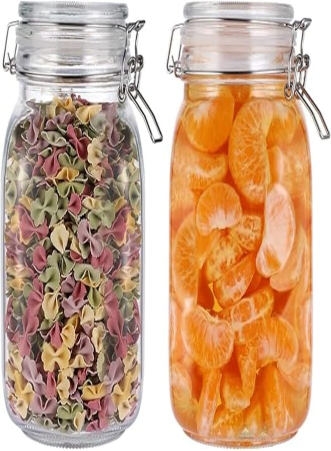 Aiwanto 2 Pcs Glass Jars with Lids,Glass Food Storage Containers Set,Coffee, Beans, Sugar,Candy,Cookie, Nuts, Dry Food Canisters,Herbs, Seashell,Rice, Spice Jars,