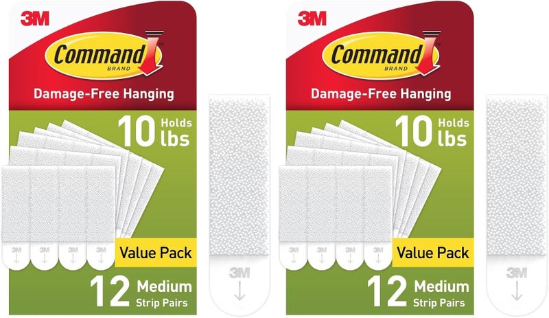 Command Picture Medium Hanging Strips Value pack Holds 5.4 kg whole pack| White color Organize Decoration No Tools Holds Strongly Damage-Free Hanging 12 pairs/pack - Image 2