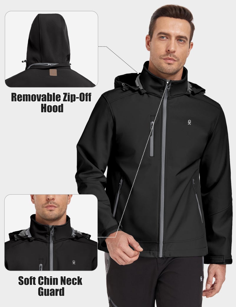Little Donkey Andy Menâ€™s Softshell Jacket with Removable Hood, Fleece Lined and Water Repellent Black Size L - Image 4