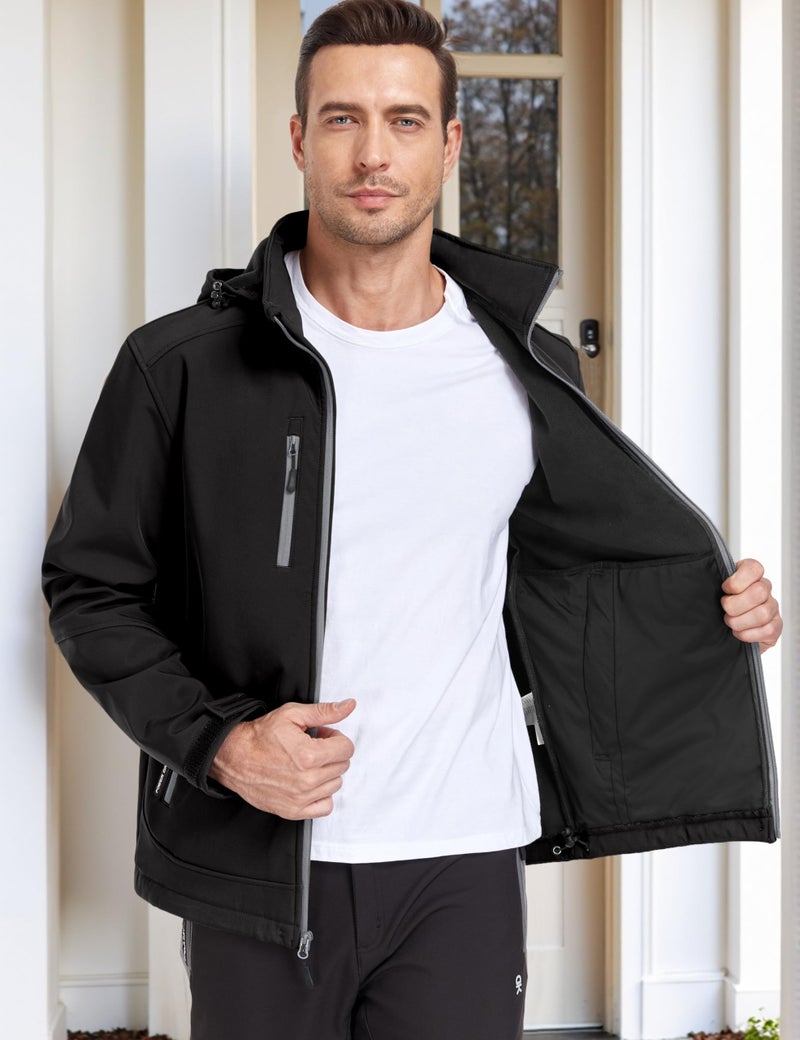 Little Donkey Andy Menâ€™s Softshell Jacket with Removable Hood, Fleece Lined and Water Repellent Black Size L - Image 2