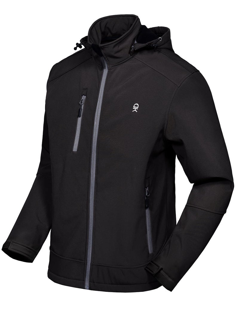 Little Donkey Andy Menâ€™s Softshell Jacket with Removable Hood, Fleece Lined and Water Repellent Black Size L - Image 1