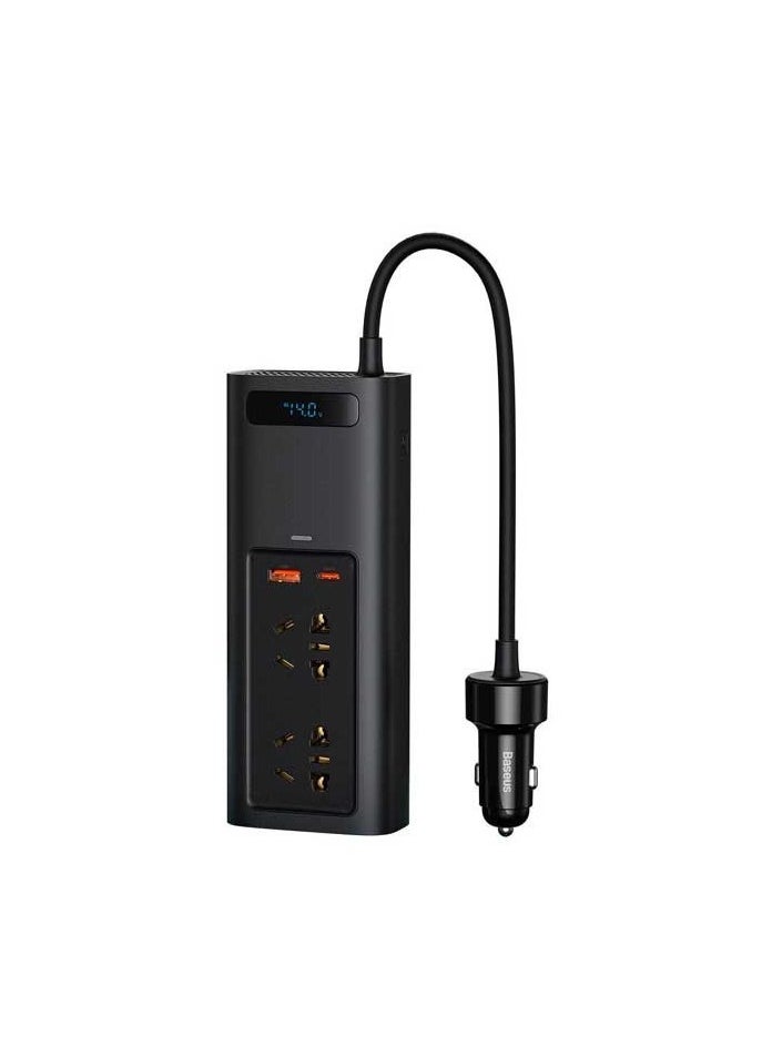 بيسوس توصيلة سيارة بيسوس بقوة 150 واط و220 فولت بمنفذ تايب سي ومنفذ USB ومنفذين طاقة - اسود  - Image 1