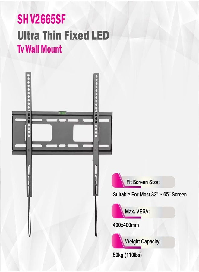 Skill Tech SH V2665SF Auto-Lock Fixed TV Wall Mount Bracket for 32-65 Inch Screens, VESA 400x400, Ultra Slim 25mm Profile, Max Load 50kg –  grey  - Image 4