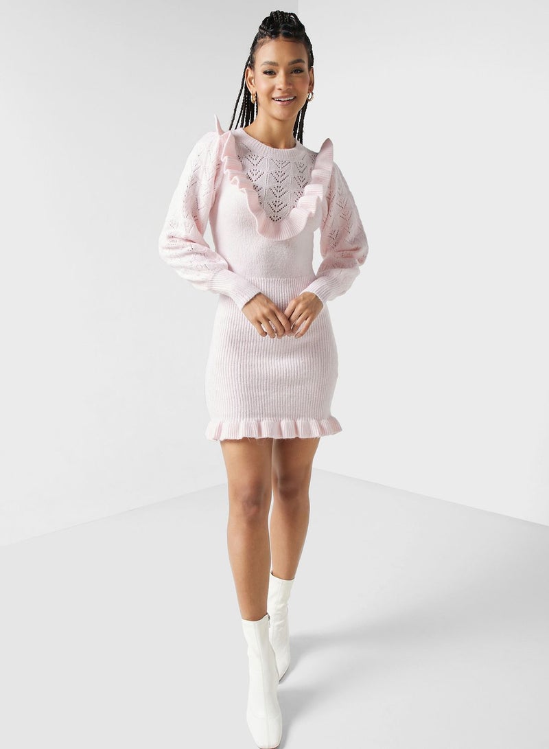Miss Selfridge Ruffled Knit Dress - Image 1