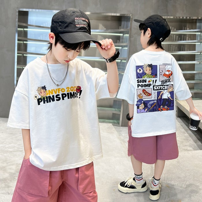 Children'S Clothing Boys' Short-Sleeved T-Shirt 2026 New Style Kidsren'S Boys Summer Clothing Medium And Large Kidsren'S Pure Cotton Half-Sleeved T-Shirt Top Trendy - Image 1