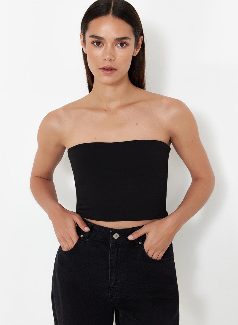trendyol Black-Ecru 2'Li Paket Fitted Crop Stretchy Knitted Blouse Twoss24Bz00600 - Image 2