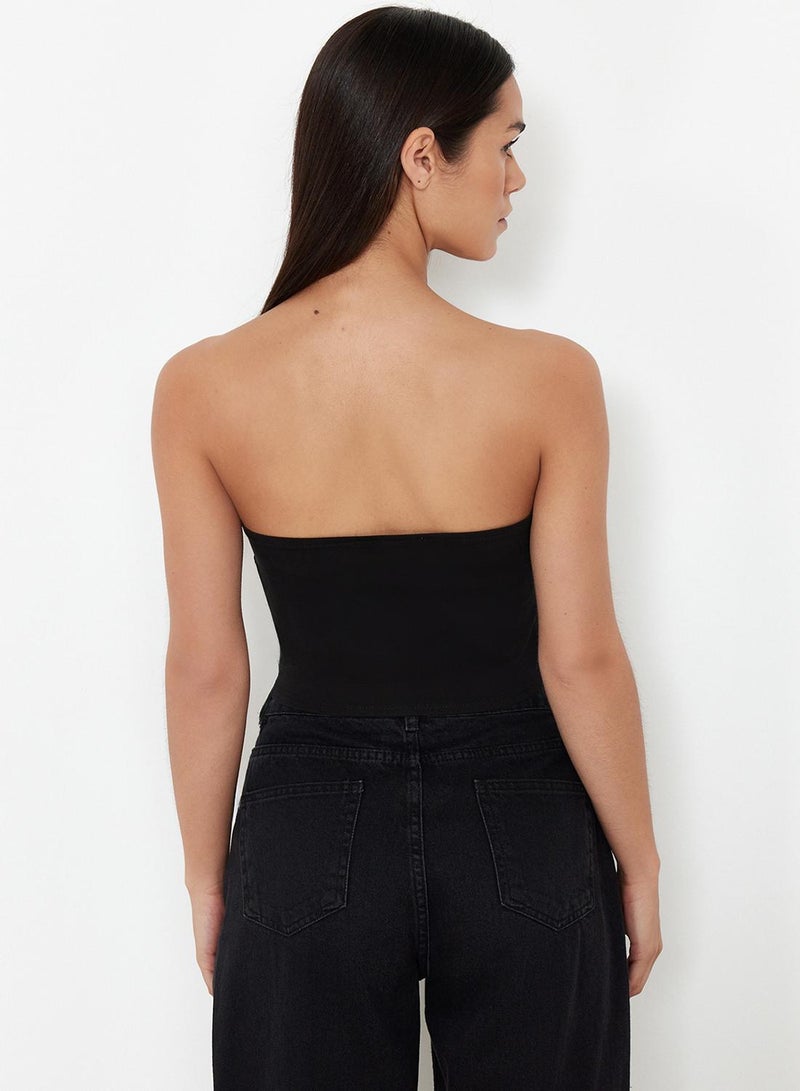 trendyol Black-Ecru 2'Li Paket Fitted Crop Stretchy Knitted Blouse Twoss24Bz00600 - Image 3