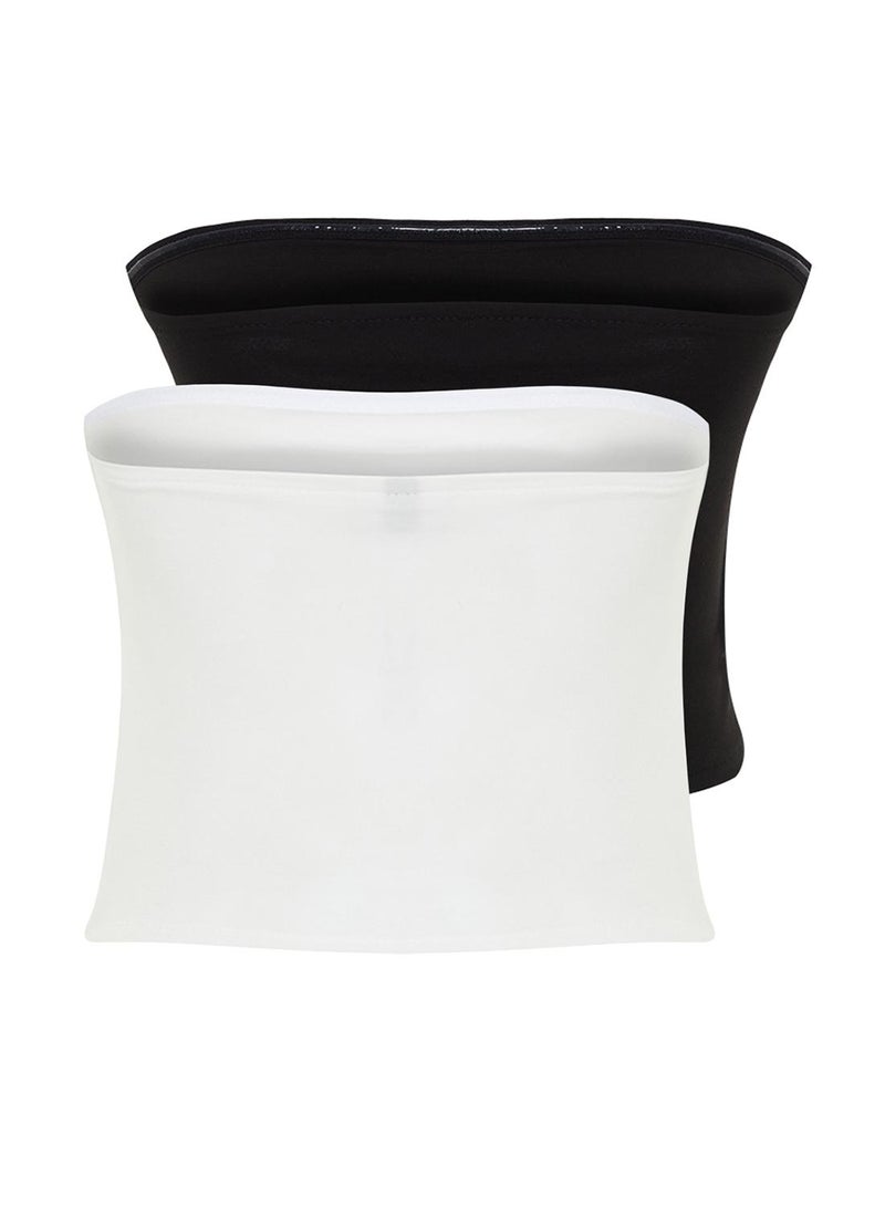 trendyol Black-Ecru 2'Li Paket Fitted Crop Stretchy Knitted Blouse Twoss24Bz00600 - Image 5
