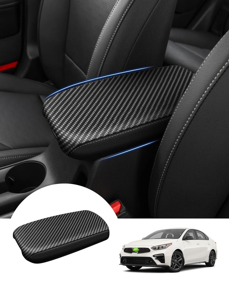 Autorder Center Console Cover for Kia Forte 20192024 Accessories Carbon Fiber Armrest Cover AntiScratch Middle Console Pad Leather Armrest Protector