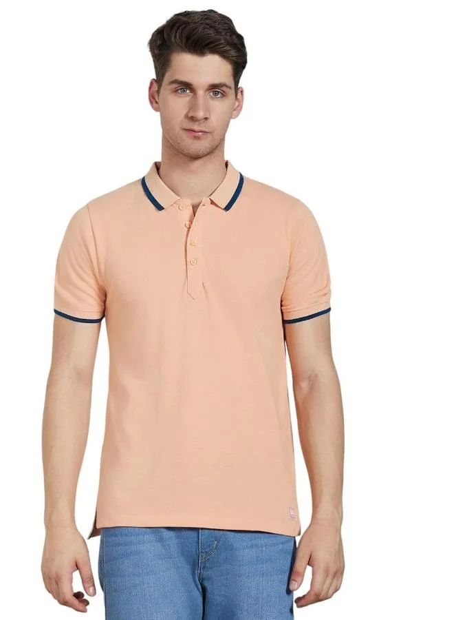 Men'S Peach 100% Cotton Solid Pattern Regular Fit T-Shirt