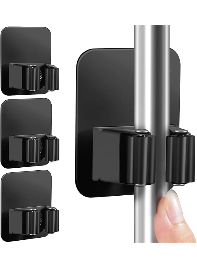 Green Tiger 4 Pack Broom Holder Wall Mount, Improved Super Anti-Slip Mop and Broom Holder Wall Mount, Broom Hanger Gripper for Kitchen, Bathroom, Closet, Garden Garage, Black - Image 1
