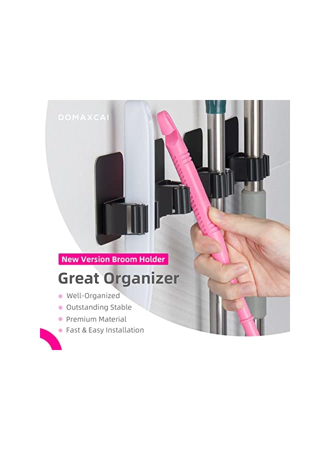 Green Tiger 4 Pack Broom Holder Wall Mount, Improved Super Anti-Slip Mop and Broom Holder Wall Mount, Broom Hanger Gripper for Kitchen, Bathroom, Closet, Garden Garage, Black - Image 3