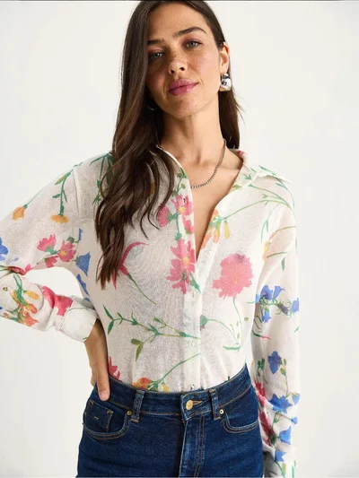 Bianco Lucci LUCCI Textured Flower Print Button-Up Shirt