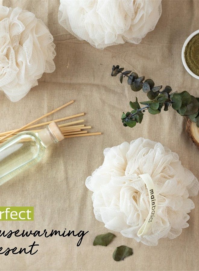 MainBasics Seaweed Infused Bath Shower Loofah Sponge Pouf Body Wash Scrubber (Set of 3) - Image 2