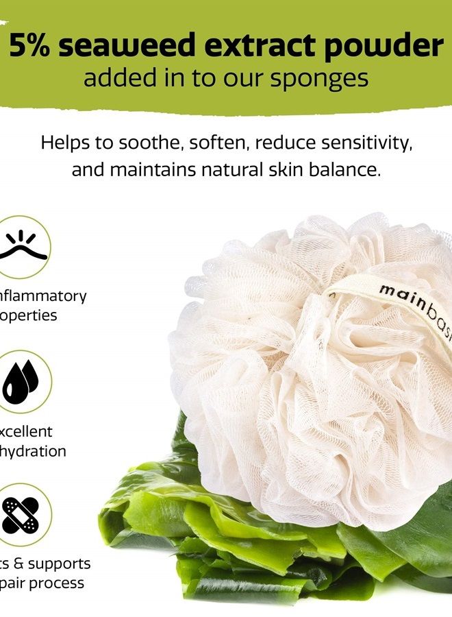 MainBasics Seaweed Infused Bath Shower Loofah Sponge Pouf Body Wash Scrubber (Set of 3) - Image 3