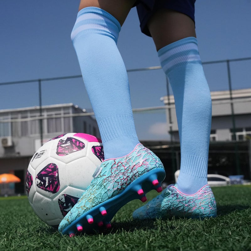 brooman Kids Firm Ground Soccer Cleats Boys Girls Football Cleats with Soccer Socks (8,Blue) - Image 2