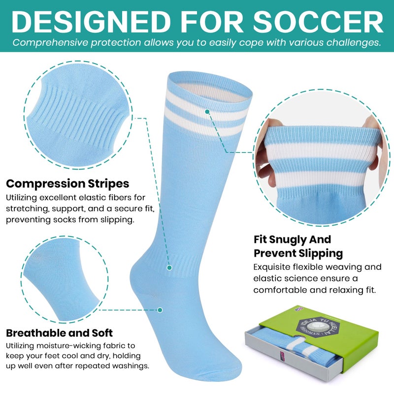 brooman Kids Firm Ground Soccer Cleats Boys Girls Football Cleats with Soccer Socks (8,Blue) - Image 5