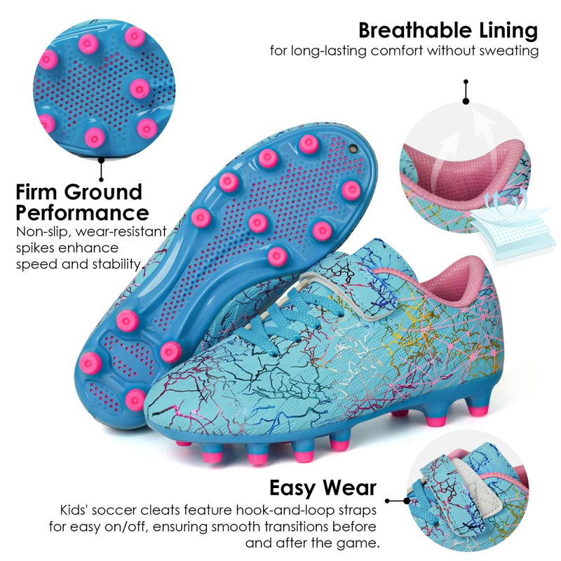 brooman Kids Firm Ground Soccer Cleats Boys Girls Football Cleats with Soccer Socks (8,Blue) - Image 4